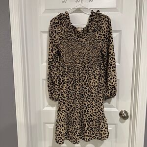 JODIFL Leopard Print Smocked Babydoll Dress – Medium